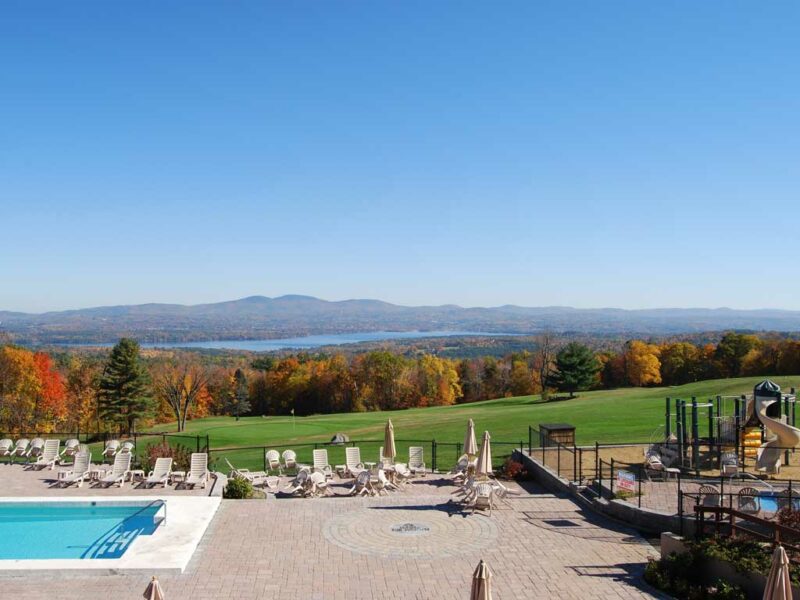 Enjoy a meal with a view on the restaurant deck or watch your kids on the playground
