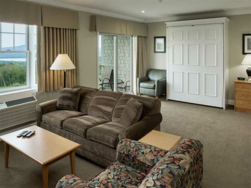 Relax by the fireplace and enjoy a movie on your flat screen TV